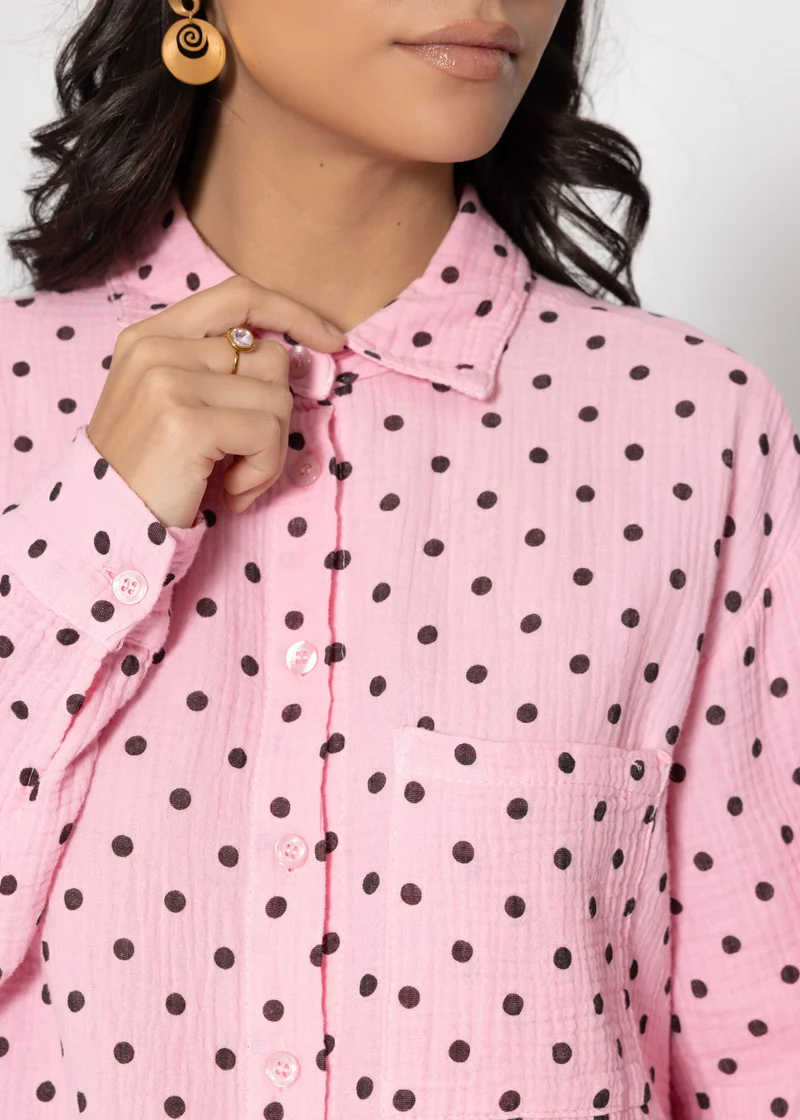 Musselin Hemdbluse mit Punkten - rosa