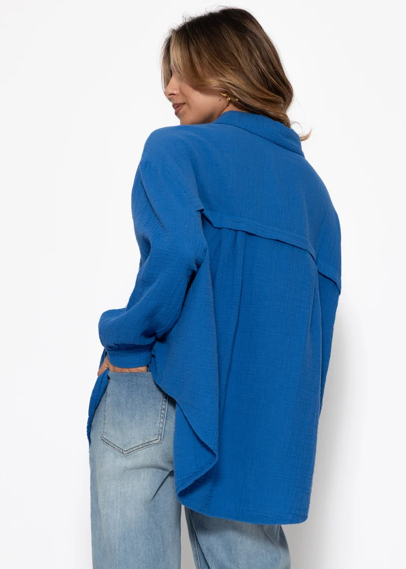 Musselin Bluse oversize, kurz - royalblau