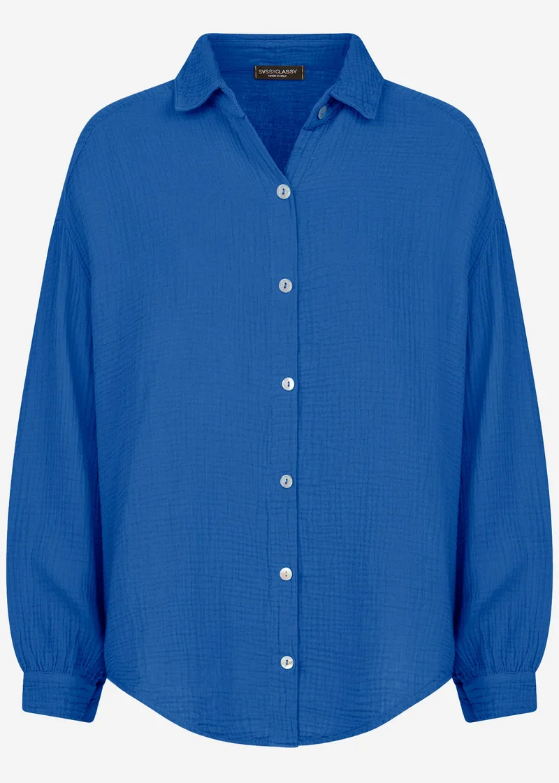 Musselin Bluse oversize, kurz - royalblau