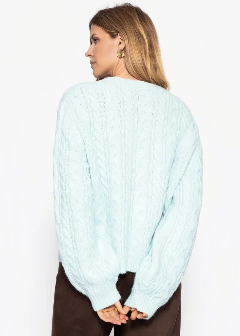 Strickjacke mit Zopfmuster - eisblau