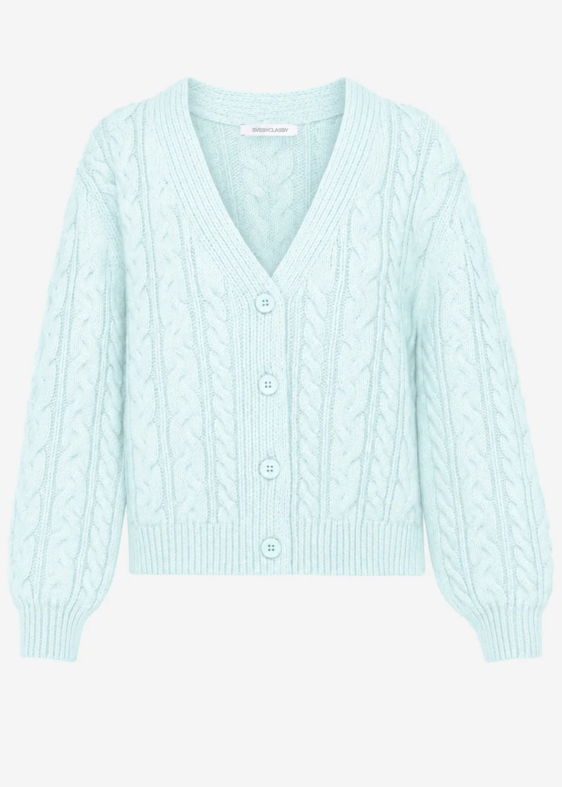 Strickjacke mit Zopfmuster - eisblau