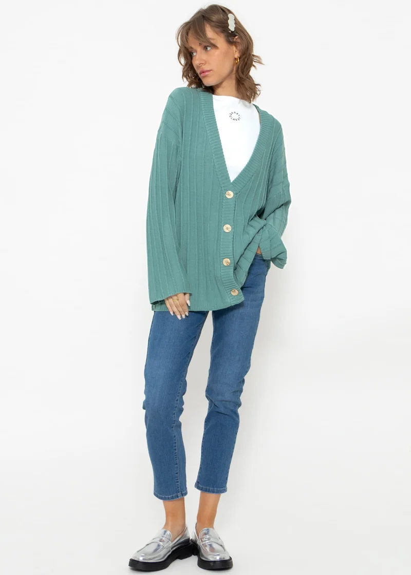 Fließender Cardigan mit Rippenstruktur - grün