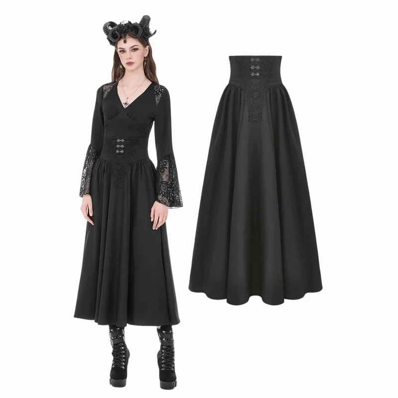 Gothic-bestickter, geraffter Maxirock für Damen