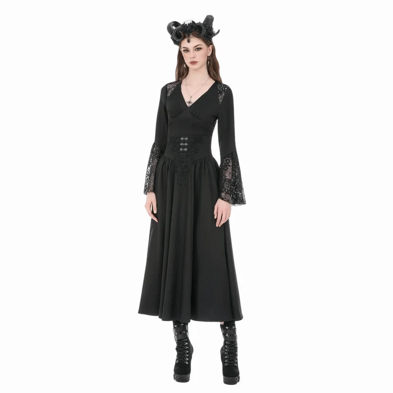 Gothic-bestickter, geraffter Maxirock für Damen