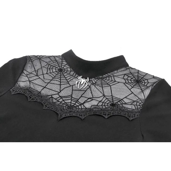 Gothic-T-Shirt für Damen mit Spinnennetz-Motiv und kurzen Ärmeln