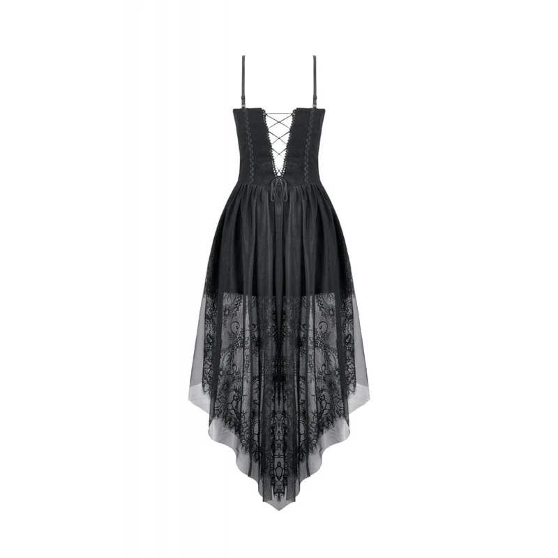 Gothic-Kleid mit Blumenmuster, transparentem Unterkleid und Schleppe für Damen