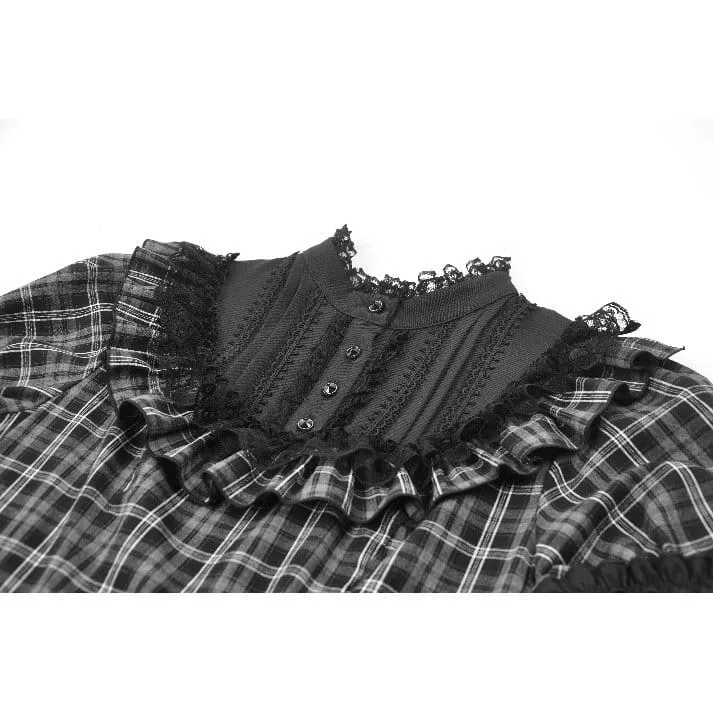 Gothic-Kleid für Damen mit Rüschen, Karomuster und kurzen Ärmeln