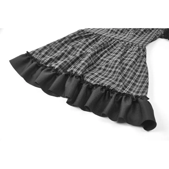 Gothic-Kleid für Damen mit Rüschen, Karomuster und kurzen Ärmeln