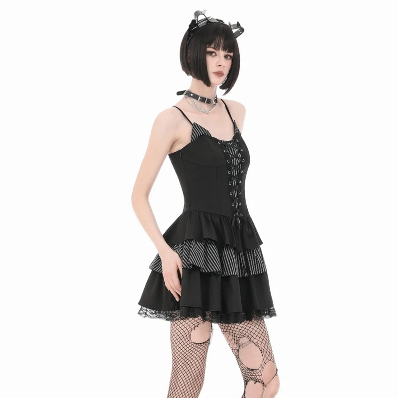 Gothic-Nadelstreifen-Schnürkleid für Damen, Abschlusskleid