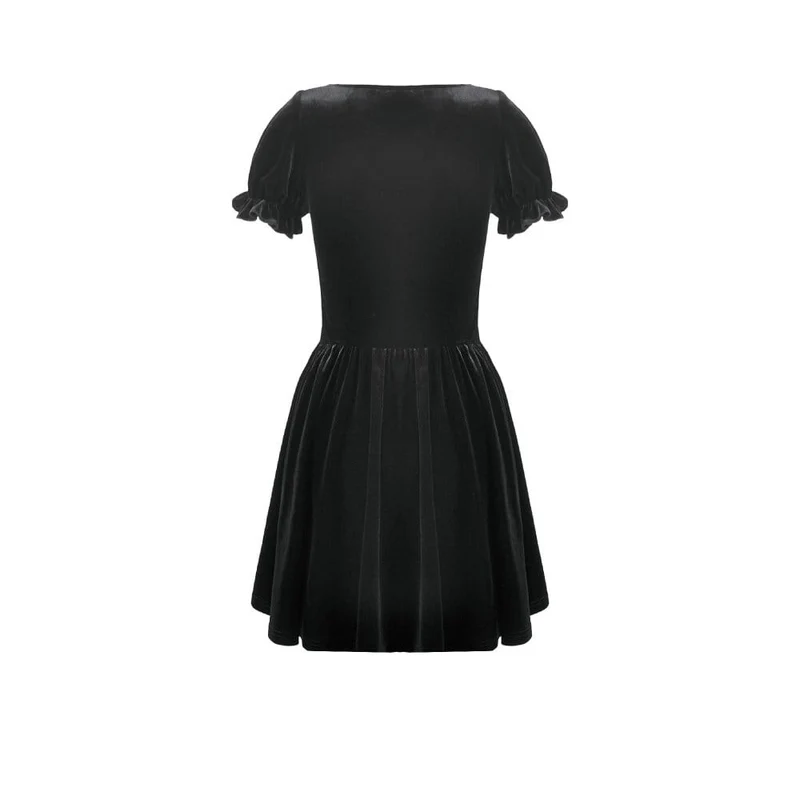 Gothic-Kleid für Damen mit Spitzenbesatz, Schnürung und eckigem Kragen, Abschlusskleid