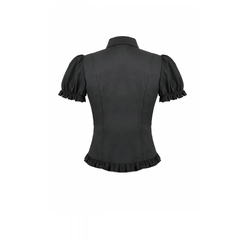 Gothic-Damenbluse mit gerafftem Umlegekragen und Puffärmeln