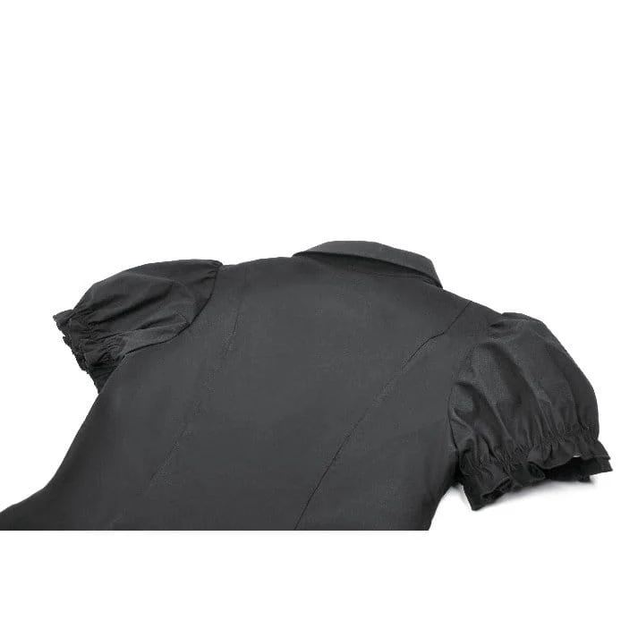 Gothic-Damenbluse mit gerafftem Umlegekragen und Puffärmeln