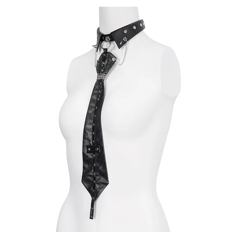 Gothic-Krawatte aus Kunstleder mit Nieten und Choker für Damen