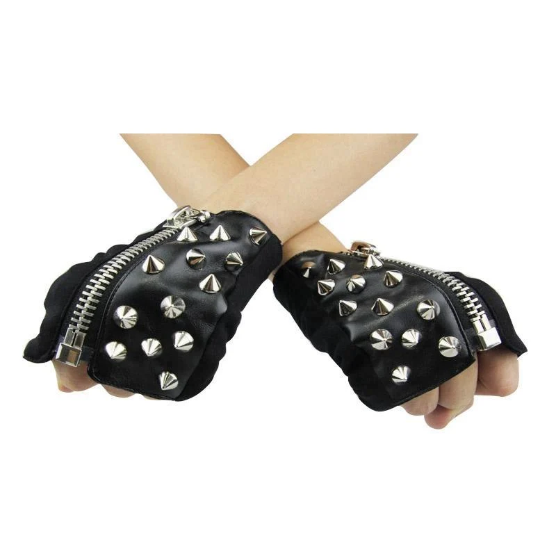 Kurze Lederhandschuhe mit Stacheln für Damen