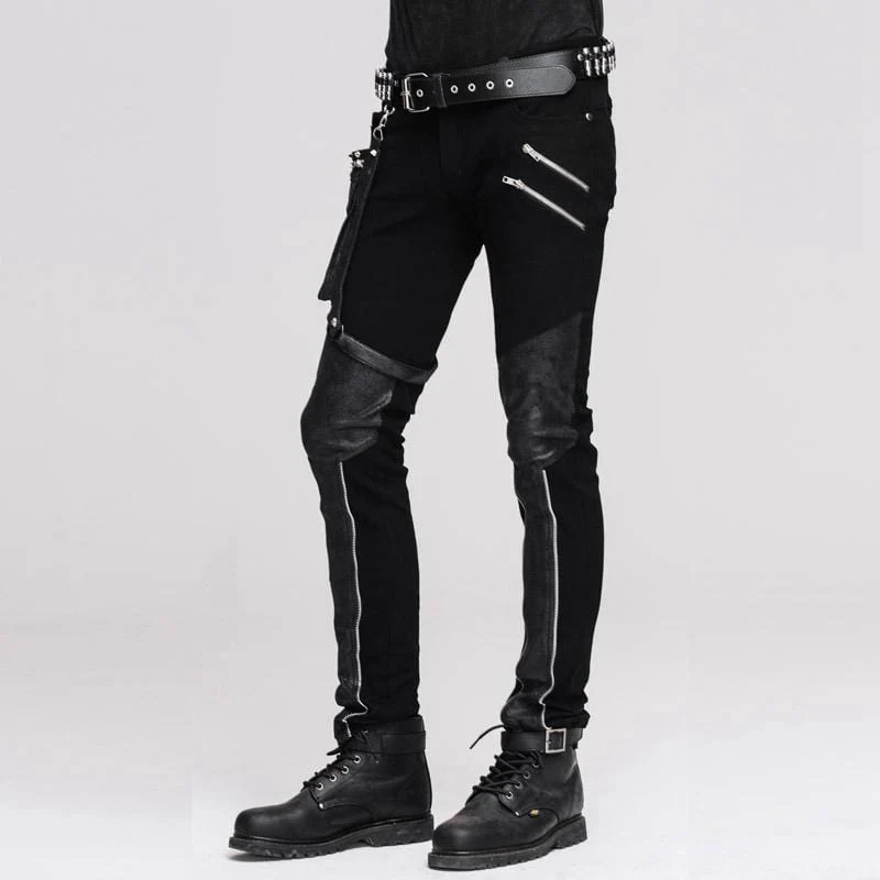 Herren-Hose im Punk-Stil mit Kunstleder-Aufnähern