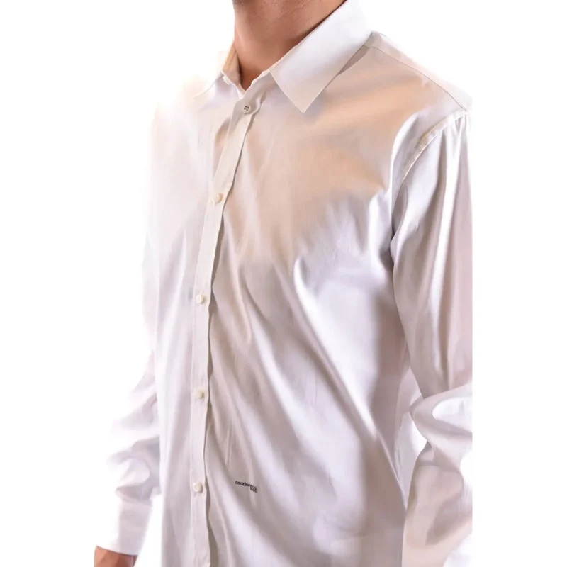 Dsquared2 Herren Weißes Baumwollhemd, klassisch, langärmlig