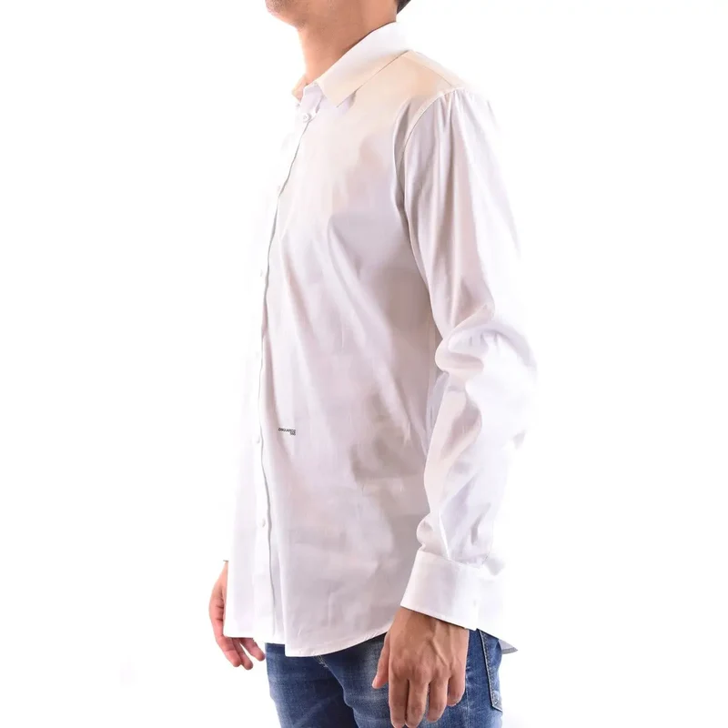 Dsquared2 Herren Weißes Baumwollhemd, klassisch, langärmlig