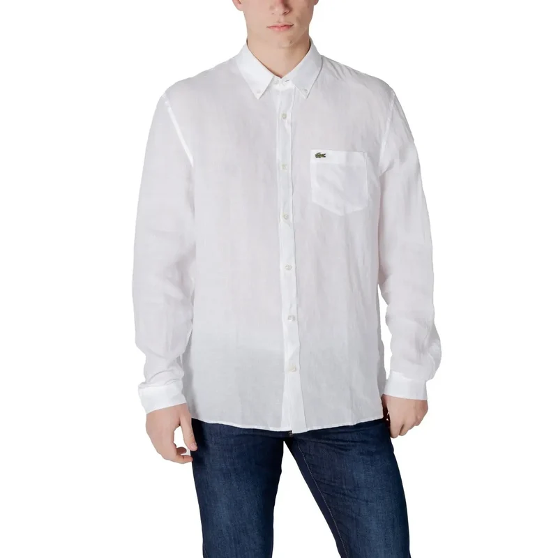 Lacoste Herren-Leinenhemd, weiß, langärmelig, klassisch