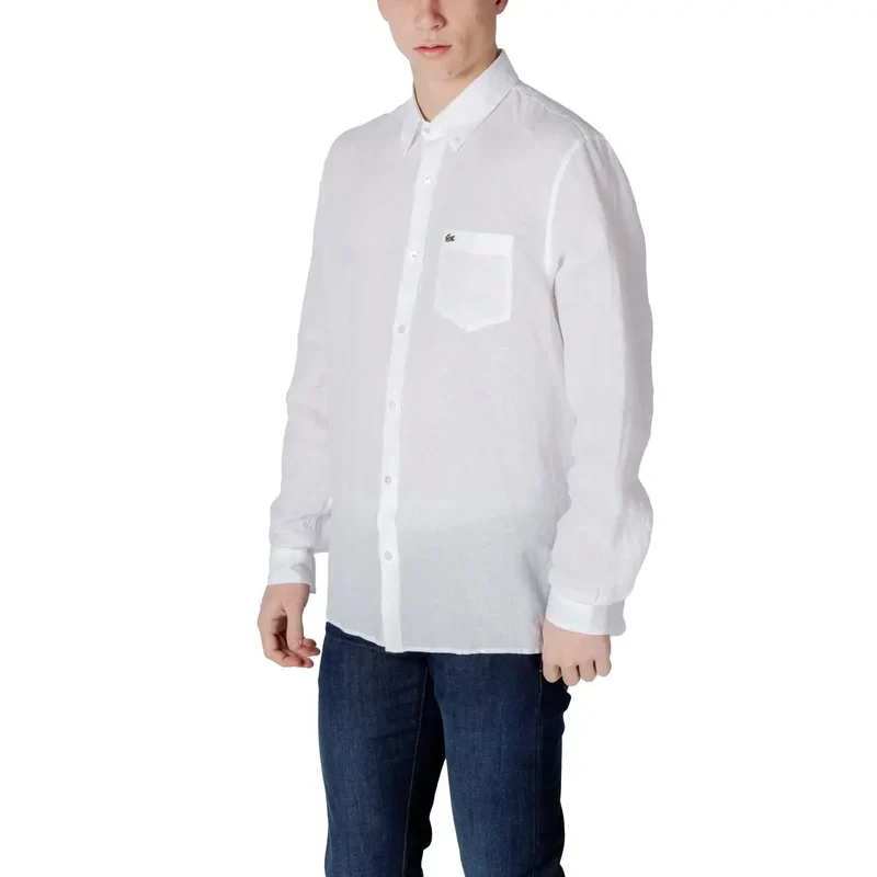 Lacoste Herren-Leinenhemd, weiß, langärmelig, klassisch