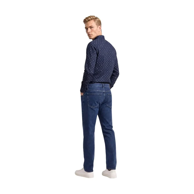 Armani Exchange Herrenhemd aus blauer Baumwolle mit geometrischem Muster