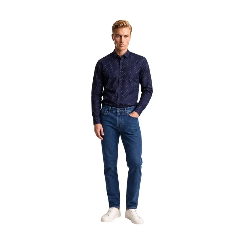 Armani Exchange Herrenhemd aus blauer Baumwolle mit geometrischem Muster