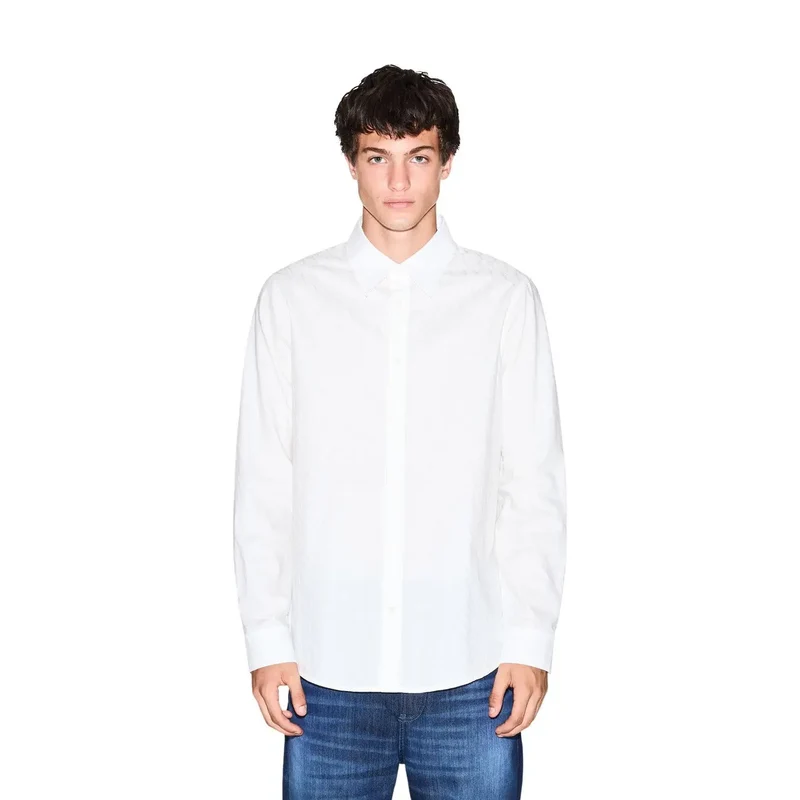 Armani Exchange Weißes Herren-Baumwollhemd mit geometrischem Muster