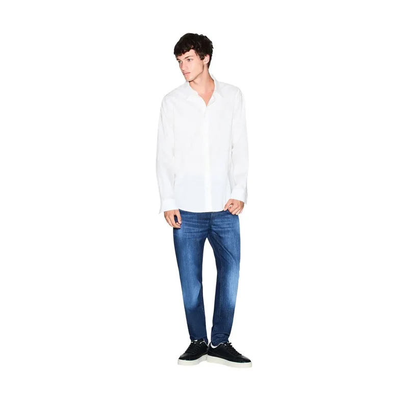 Armani Exchange Weißes Herren-Baumwollhemd mit geometrischem Muster