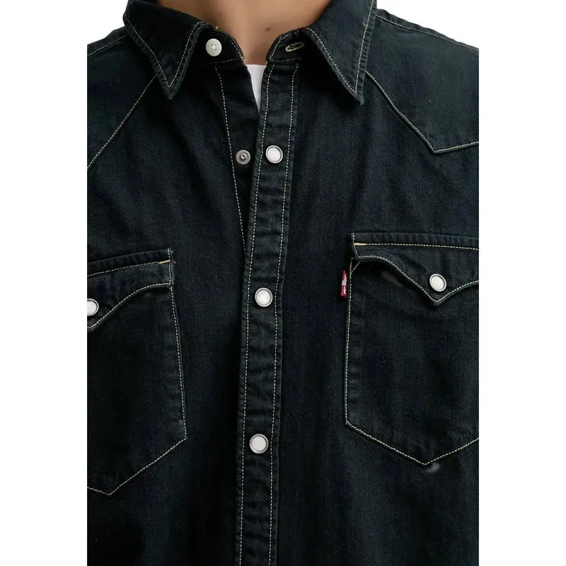 Levi's Herrenhemd aus schwarzer Baumwolle mit klassischer Knopfleiste und langen Ärmeln