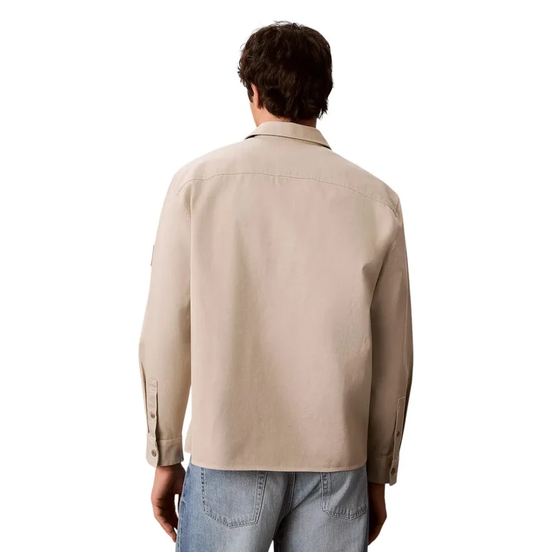 Calvin Klein Beigefarbenes Herrenhemd aus Baumwolle, klassisch, langärmelig