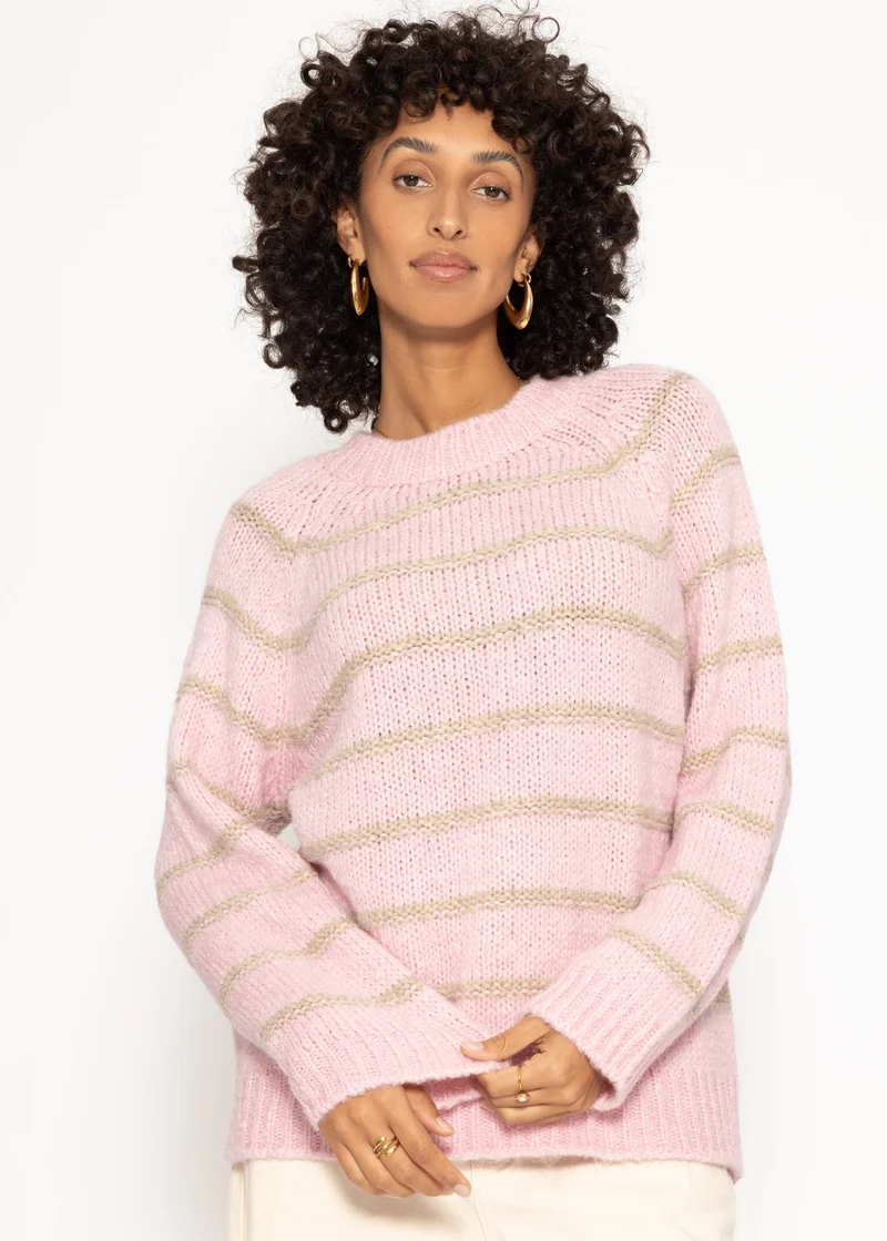 Gestreifter Pullover mit Rundhalsausschnitt - rosa