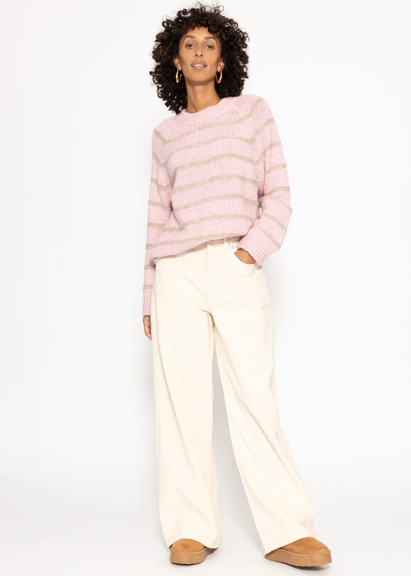 Gestreifter Pullover mit Rundhalsausschnitt - rosa
