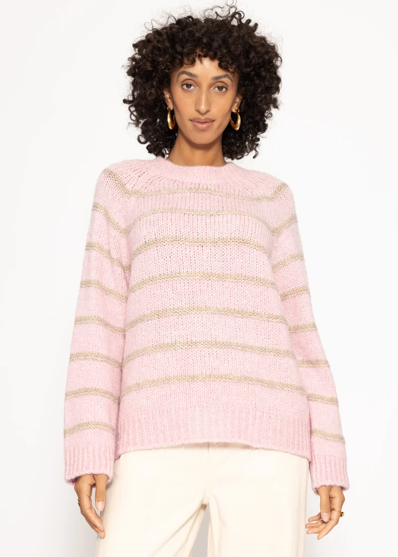 Gestreifter Pullover mit Rundhalsausschnitt - rosa