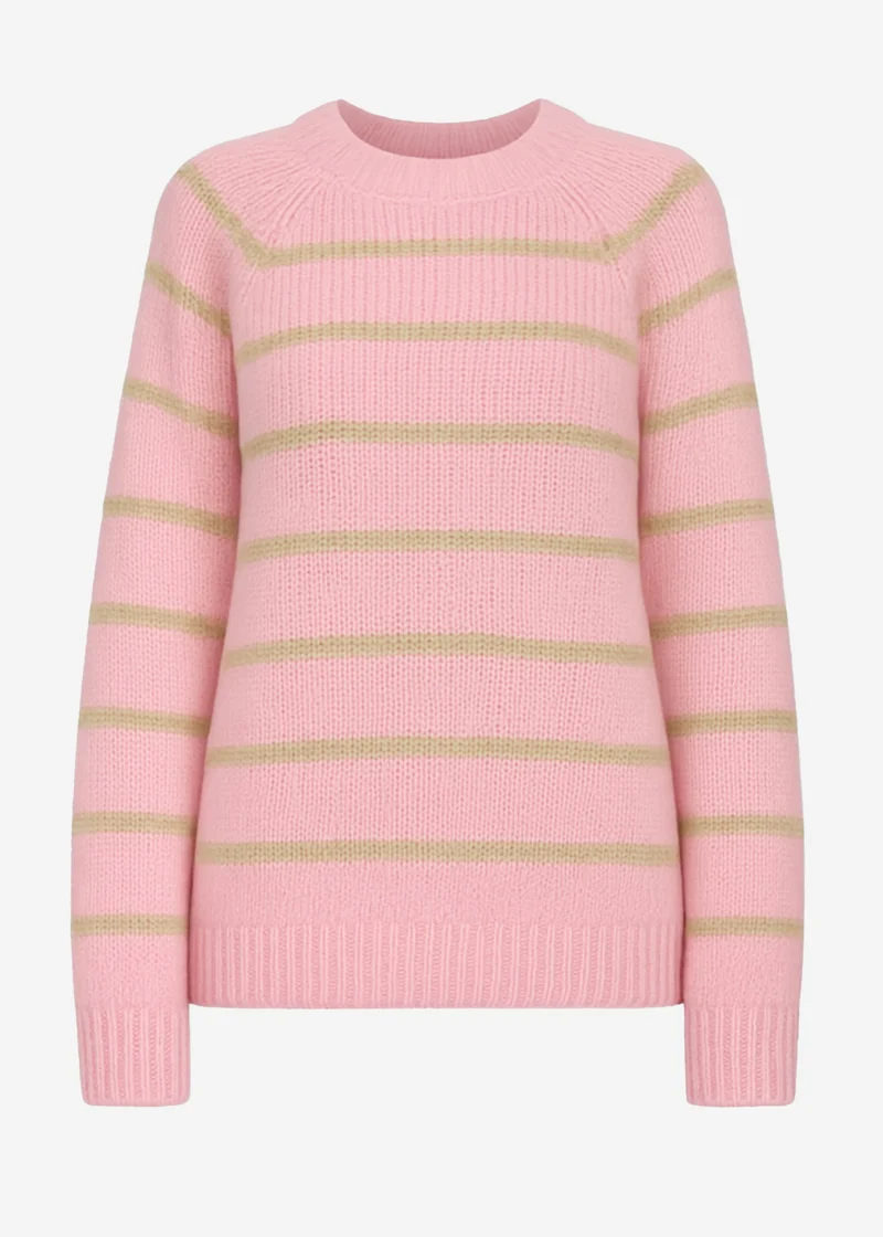 Gestreifter Pullover mit Rundhalsausschnitt - rosa