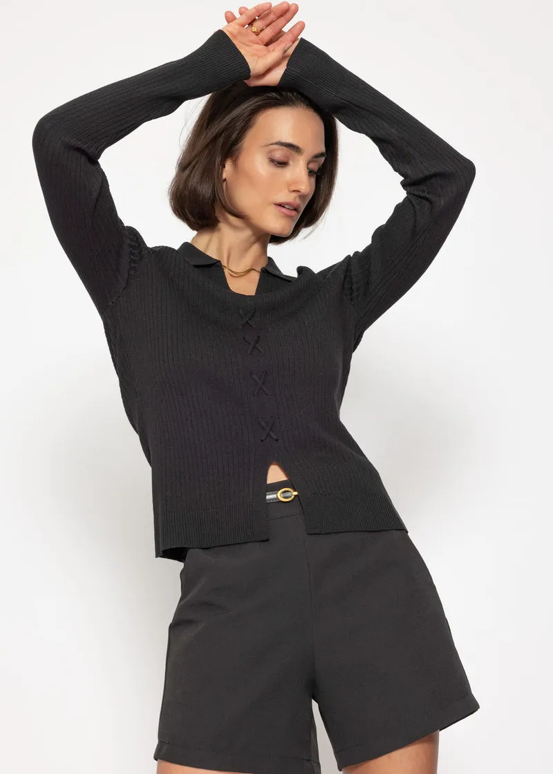 Strickoberteil mit Schnürdetail - schwarz