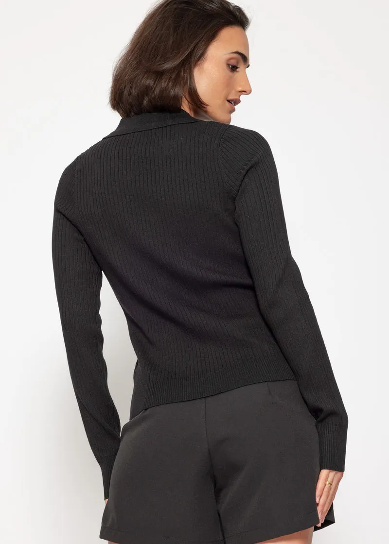 Strickoberteil mit Schnürdetail - schwarz