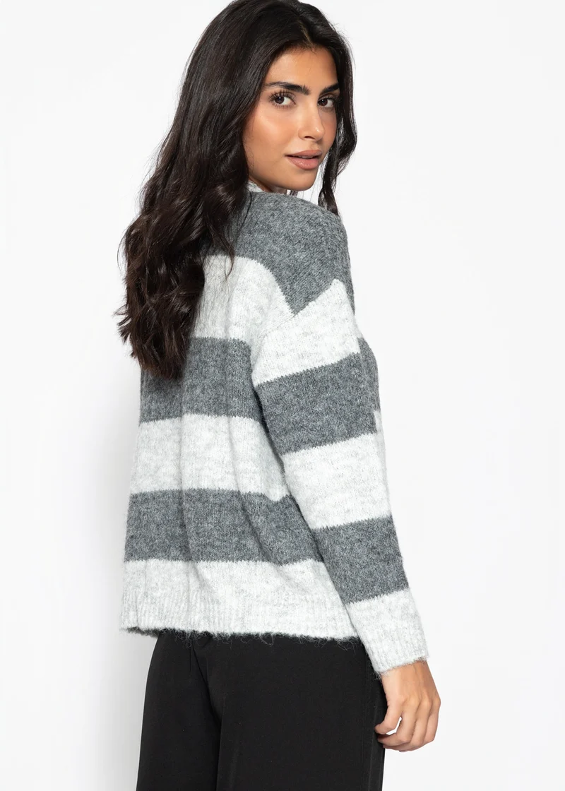 Cardigan mit Blockstreifen - grau