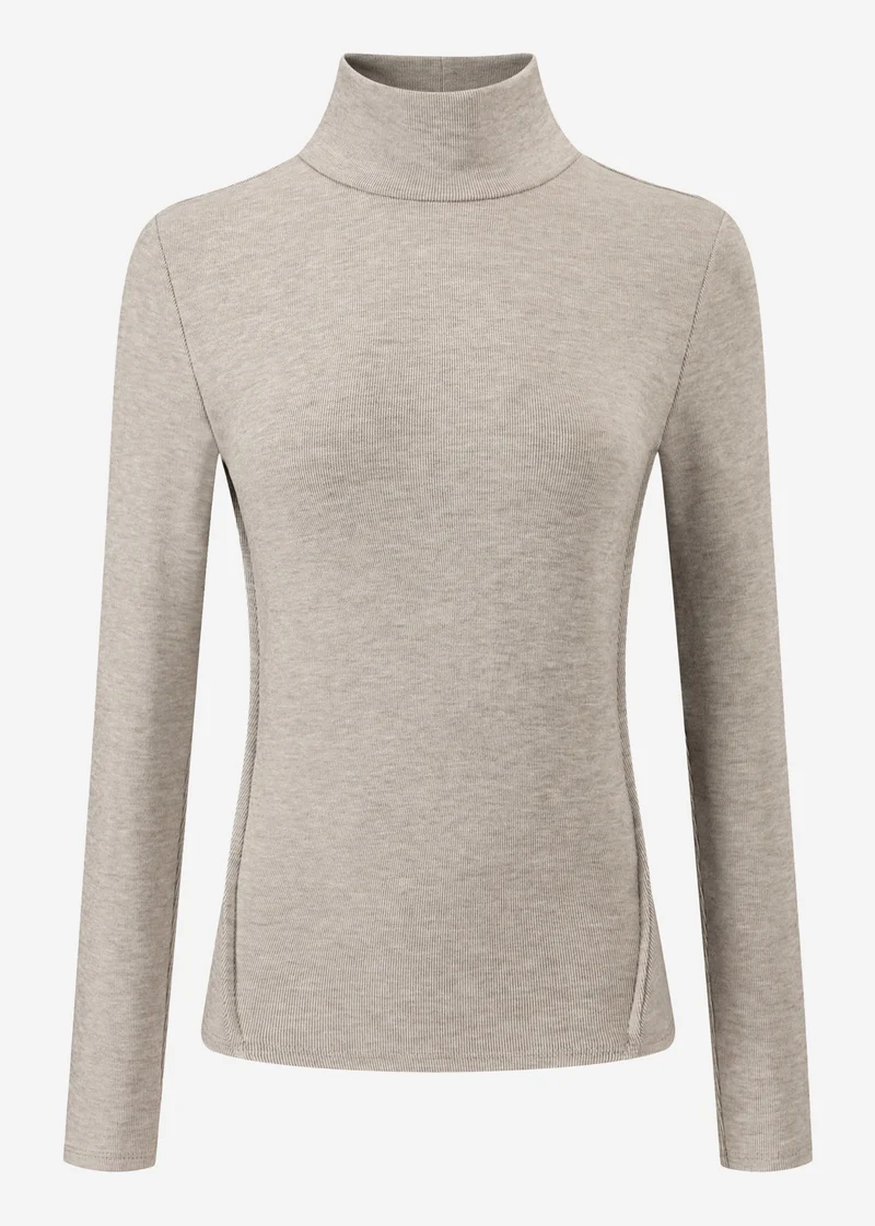 Rollkragen-Shirt mit Ziernähten - taupe meliert