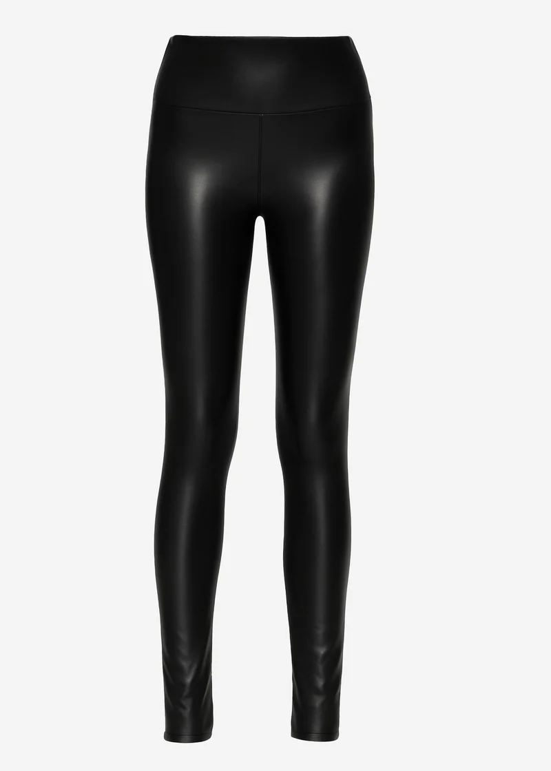 High-Rise Lederleggings mit breitem Bund - schwarz