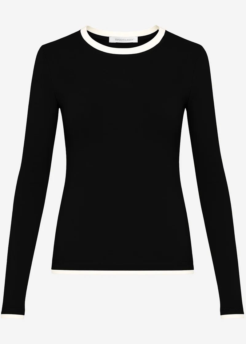 Langarmshirt mit Kontrasteinsätzen - schwarz