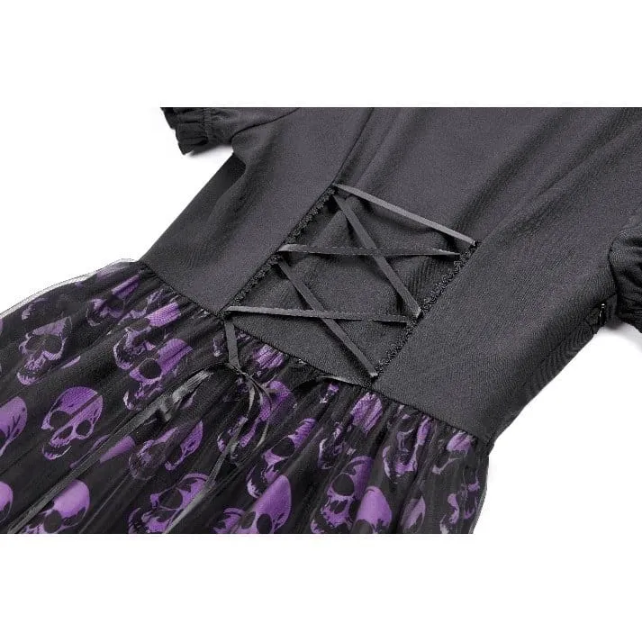 Gothic-Kleid mit Totenkopfprint und kurzen Ärmeln für Damen