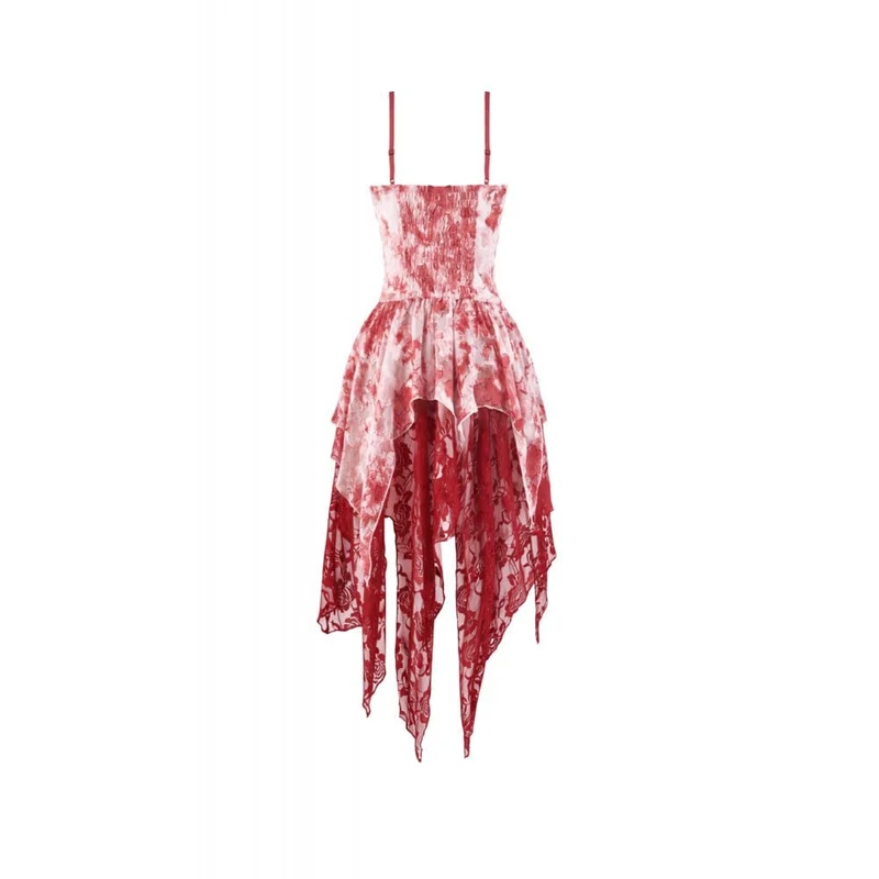 Gothic-Kleid für Damen, asymmetrisch, gestuft, Batikmuster