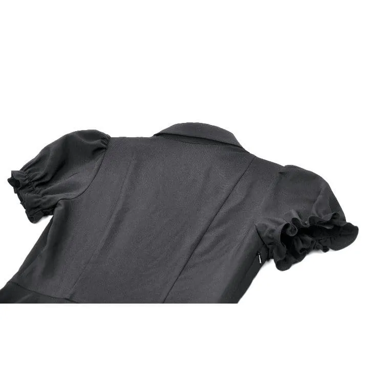 Gothic-Kleid für Damen, zweifarbig, mit Umlegekragen und Puffärmeln