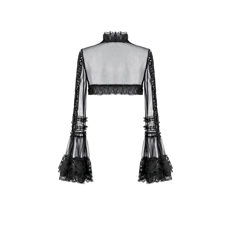 Gothic-Umhang für Damen mit Rüschen, hohem Kragen, ausgestellten Ärmeln und Netzstoff