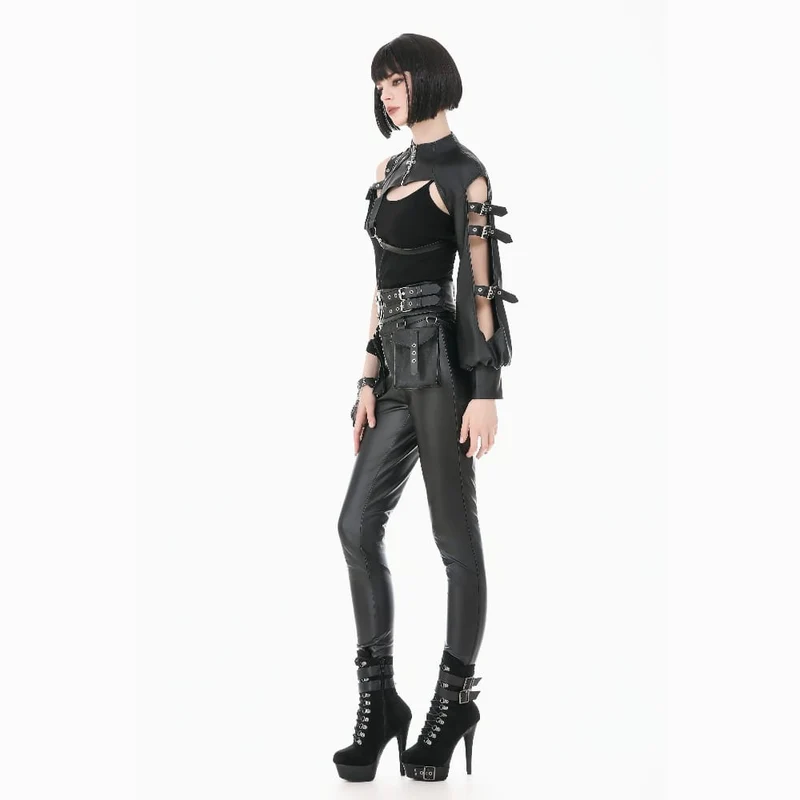 Punk-Cape für Damen mit asymmetrischem Ösenverschluss, Schnallenriemen und Cut-out-Details