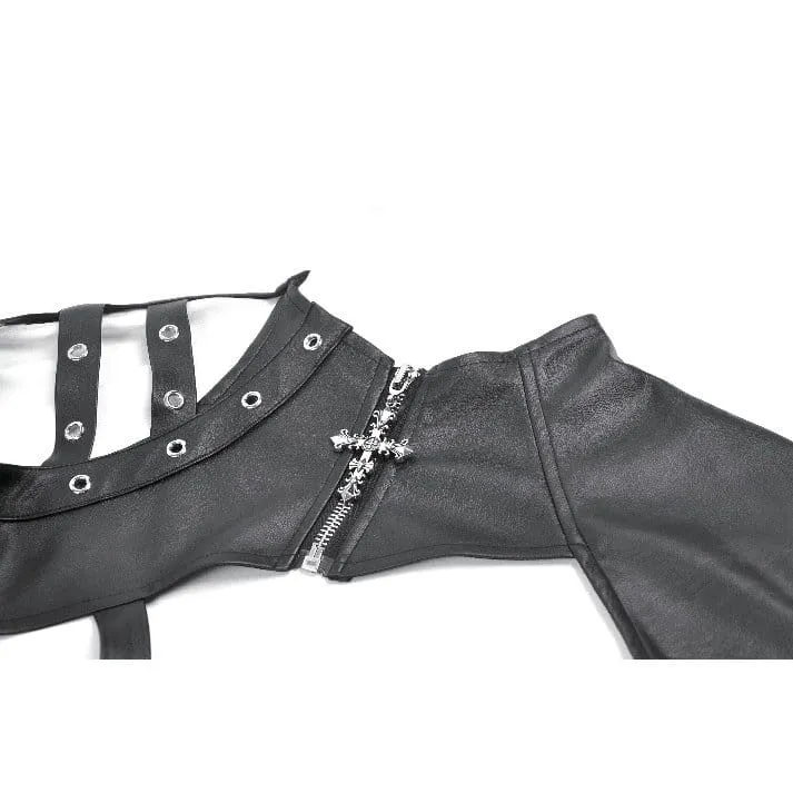 Punk-Cape für Damen mit asymmetrischem Ösenverschluss, Schnallenriemen und Cut-out-Details
