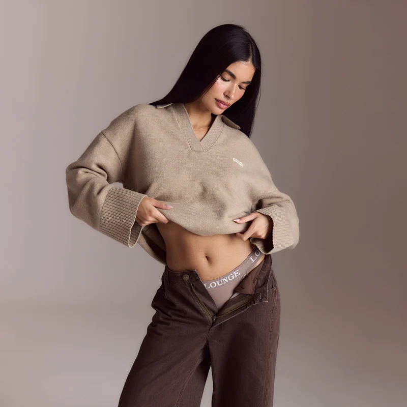 Knopfleister Pullover - Hellbraun