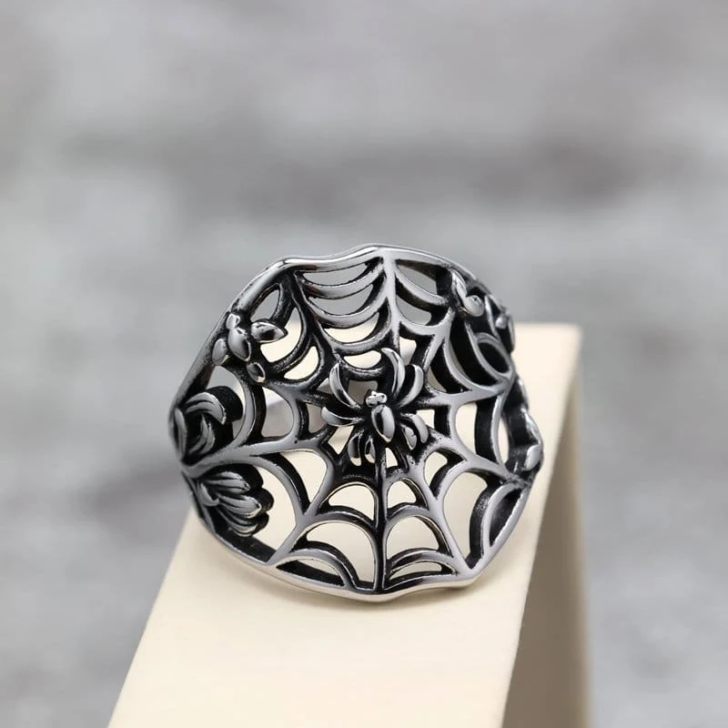 Punk-Ring für Herren mit ausgehöhltem Spinnennetz-Motiv