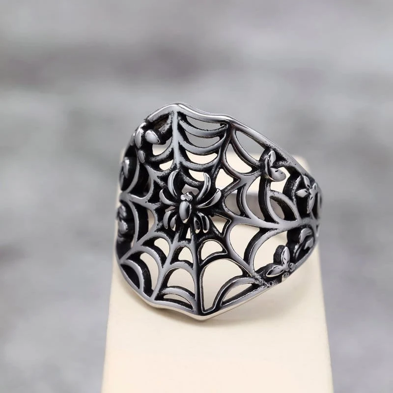 Punk-Ring für Herren mit ausgehöhltem Spinnennetz-Motiv