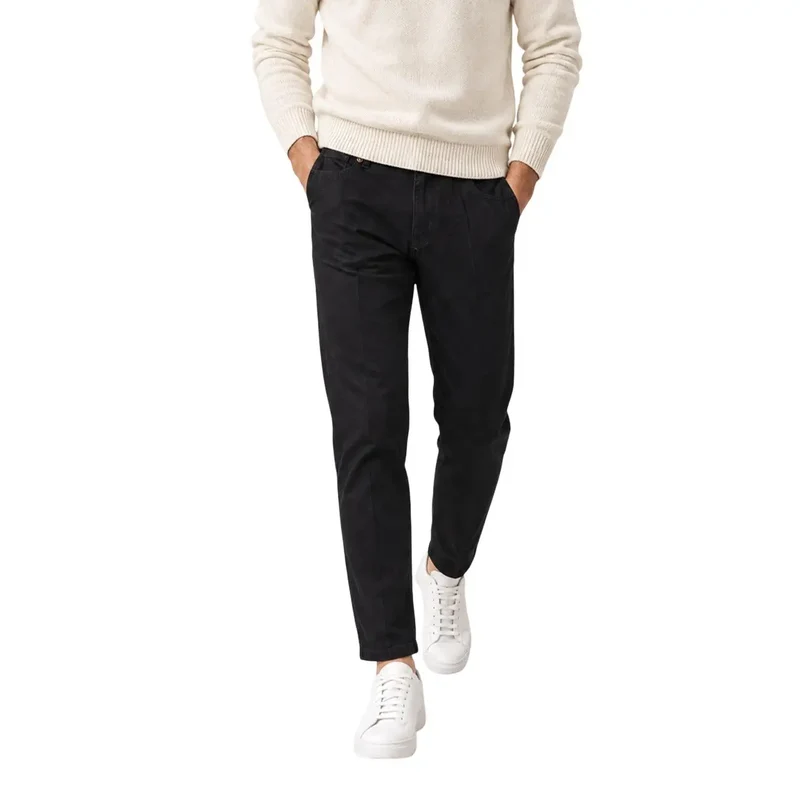 Gianni Lupo Herren Baumwollhose Schwarz Cooper