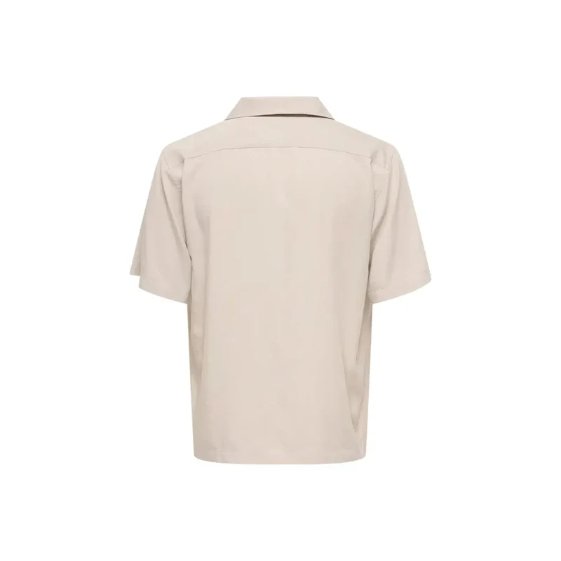 Only And Sons Herren Beige Tencel V-Ausschnitt Hemd